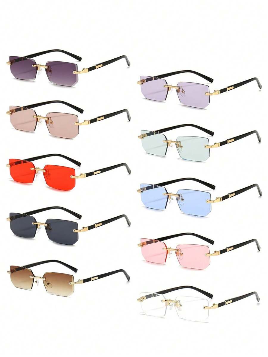 Colorful Square Fashion Glasses For Men, Narrow Frameless Fashion Glasses, Suitable For Summer Sun Protection, Beach Vacation, Outdoor Sports, Party, Self-Driving, Fishing, Cycling, Shopping And Taking Photos Accessories Back To School Fashionable Preppy School Look
