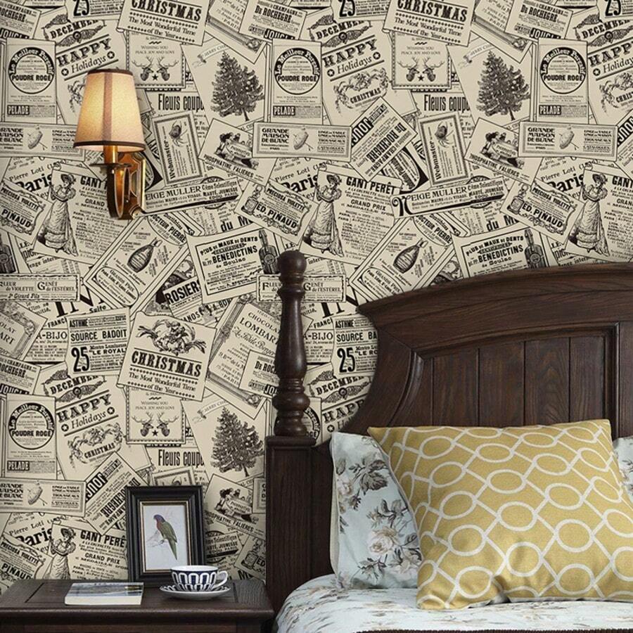 1 Roll Retro Greeting Card Newspaper Self-Adhesive Wallpaper, Newspaper Peel And Stick Wallpaper, Waterproof Living Room Kitchen Bedroom Dormitory Wallpaper, Furniture Refurbishment Wallpaper