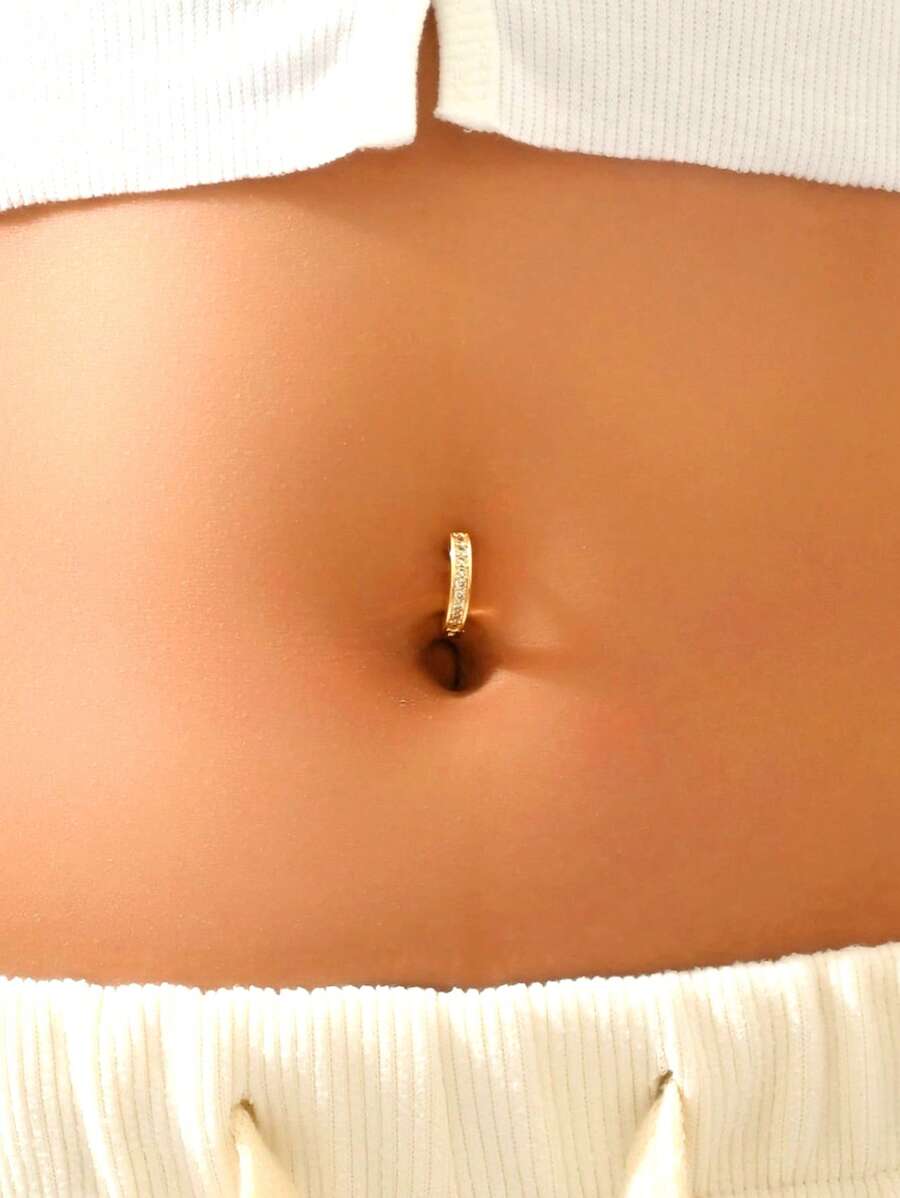 1 pieza de material de cobre con incrustación de zirconio amarillo dorado, aro de ombligo inverso de 14G con barra curva para ombligo, joya para el Body de las mujeres, con una superficie muy suave y cómoda de usar, apropiada para usar en joyas en bodas