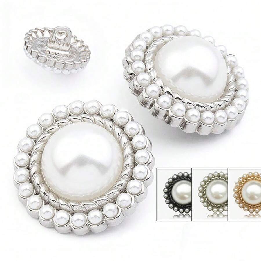 6pcs Metal Pearl Combination Button Shank Sewing Buttons Garment Coat Buttons, DIY Decorative Buttons For Crafts, Fashion Buttons For Clothing Sewing & Knitting Supplies. (Size: 1.5cm-2.5cm )