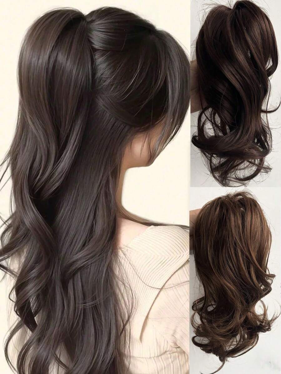 Pinzas para el cabello con cola de caballo alta, peluca sintética de corona esponjosa alta, peinado con media trenza en cascada, accesorios de estilo para dar volumen al cabello largo para mujeres, accesorios para el cabello elegantes, pinzas de moda para el cabello, casuales