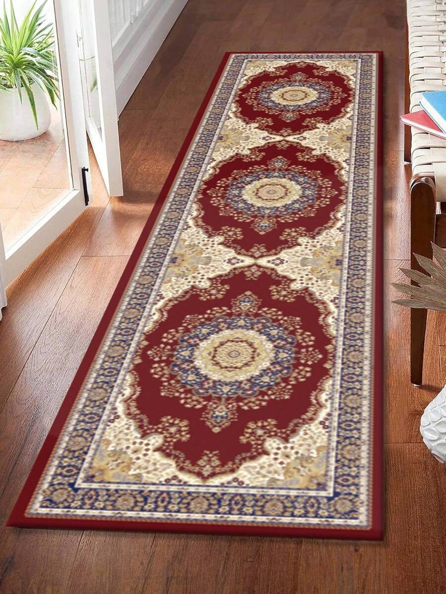 1 Piece Bohemian Style Red Crystal Velvet Rug, 850g/㎡ 0.8cm Thick, Rectangular, Non-Slip & Washable, Decorative Carpet For Living Room, Kitchen, Dining Room, Office, All Seasons