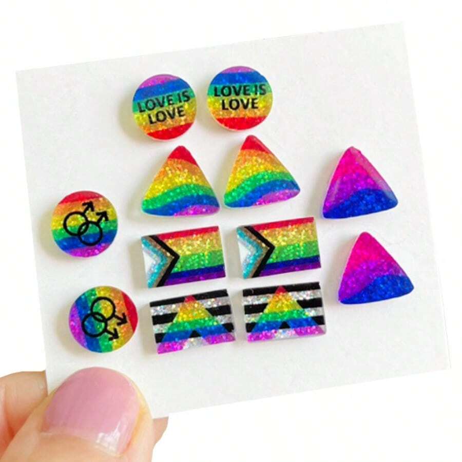 Colorful Cute Shiny Mini Earrings, Festive Mood Flag Ally Earrings