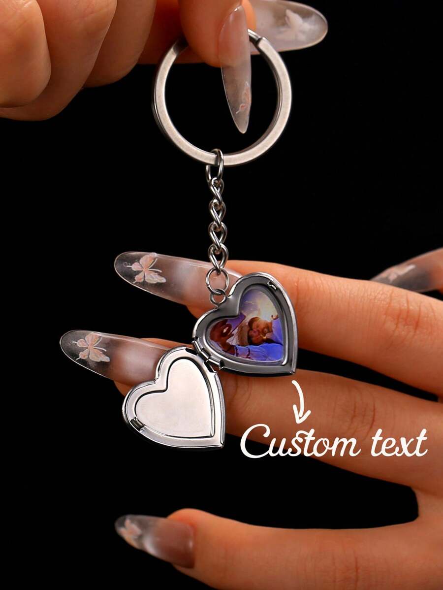 Customized Family Photo Stainless Steel Keychain, Personalized Heart-Shaped Keyring For Bag, Car, Wallet, Birthday Party Memorable Gifts For Family And Friends