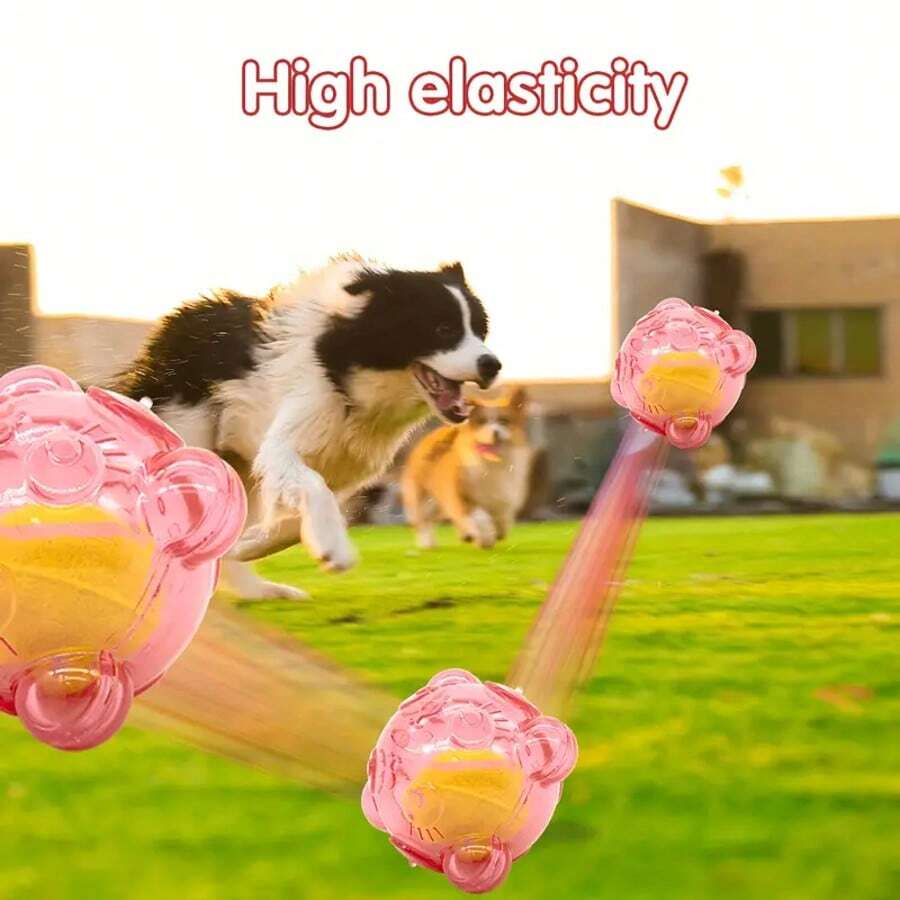 1pc, Random Color, Bear Head Pet Dog Sound Toy With Tennis Ball, Elastic Dog Chewing Toy, Dog Interactive Training Toy Ball With Built-In Tennis Ball, For All Kinds Of Dogs, Suitable For Indoor And Outdoor Play, Suitable For All Year Round, Holiday Gifts, Birthday Gifts