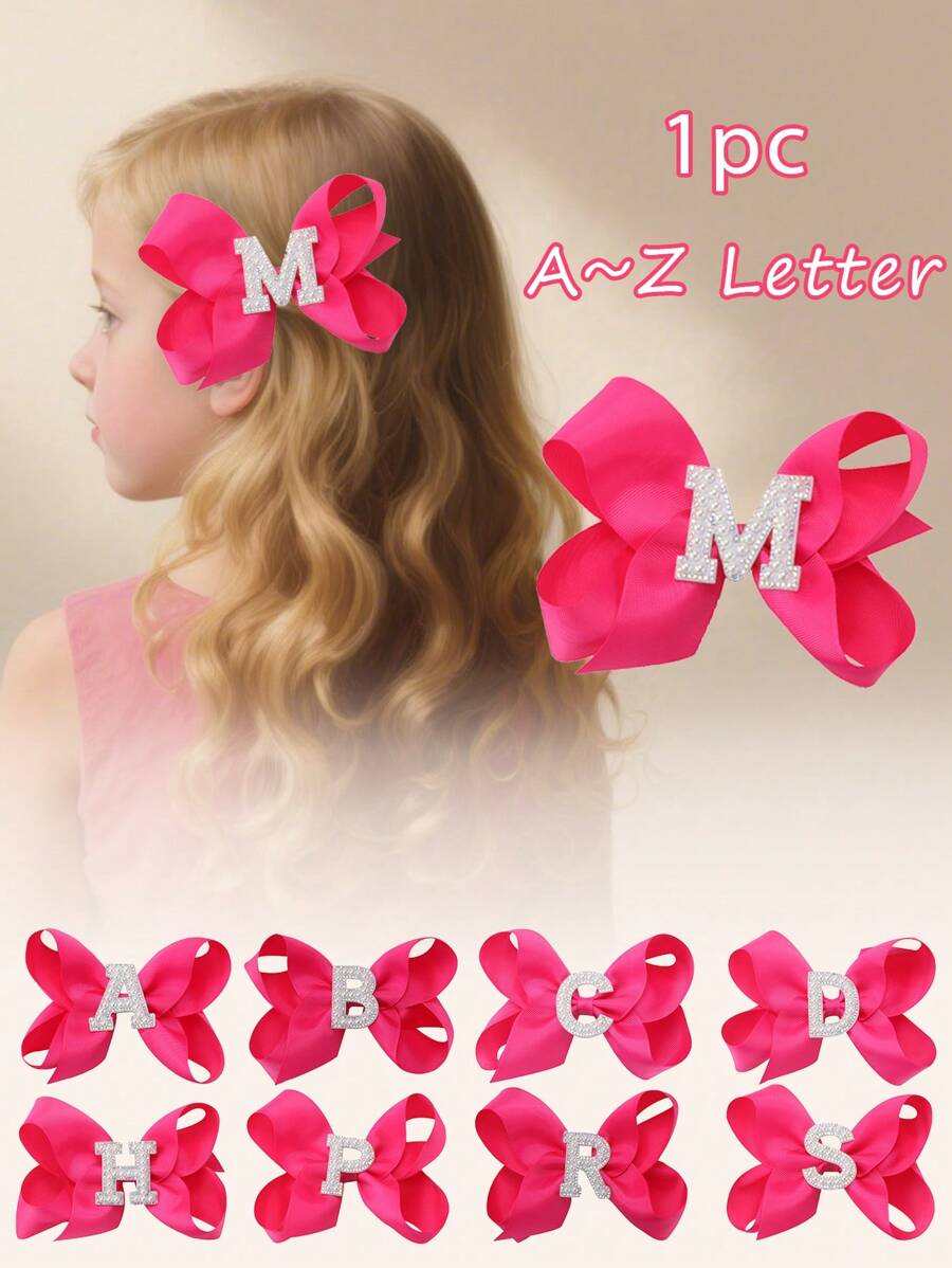 1 pieza Lazo con letra gigante brillante para niñas con perlas falsas y strass - Clip de cocodrilo elegante color rosa intenso - Accesorio de pelo dulce y lindo, regalo ideal para fiestas y festividades