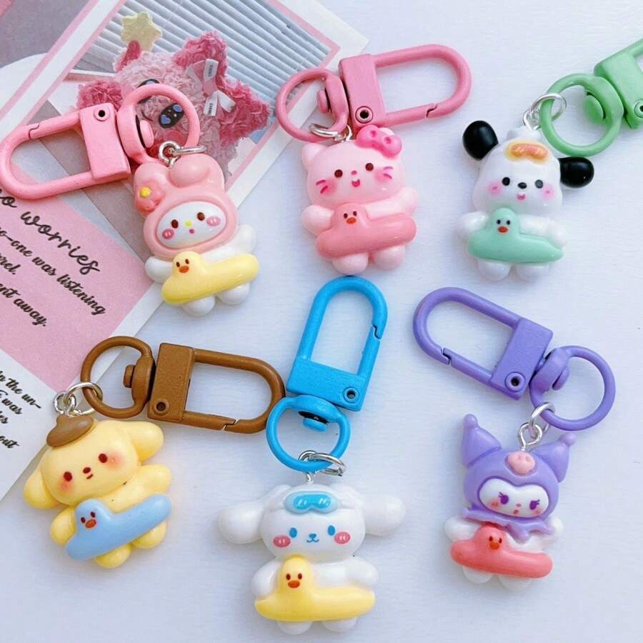 Sanrio 1 pièce (agréée) Porte-clés anneau de natation Sanrio 888 avec crochet, accessoire de dessin animé mignon, cadeau parfait pour les meilleurs amis ou les jeunes filles. Accessoires pour voiture, breloques de sac, sacs à dos pour l'école disponibles en gros.