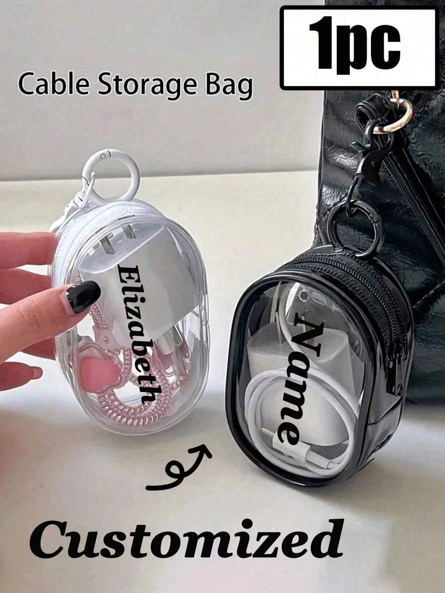 1pc Customized Portable Mini Clear Zipper Storage Bag, Multi-Functional Jewelry Pouch Suitable For Earphones, Power Banks, Key Chains, Rings, Perfumes, Travel Accessories, Unisex, Travel Essential (Key Chain Style Random) Travel Essentials Holiday Essentials