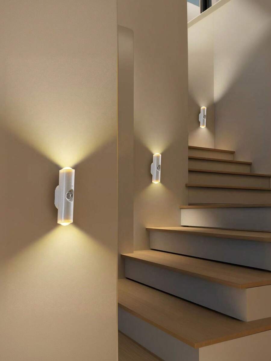 Rechargeable White Magnetic LED Motion Sensor Wall Sconce, Adjustable 3 Colours Variable Light, Dusk To Dawn, Living Room, Bedroom, Hallway, Closet, Cabinet - USB/Battery Powered, Modern White Ambient Design