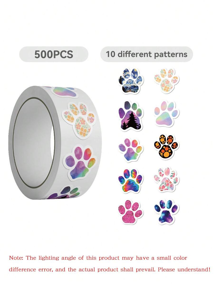1 Roll/500 Dog Paw Print Rolls, Paw Print Graffiti Stickers, Cute Decorative Hand Account Book Phone Case Stickers, 500 Bright Animal Paw Print Stickers - Suitable For Students' Colorful Reward Stickers, Self-Adhesive Paper Stickers For Classroom And Home Office Decoration, Fun Learning Tools, Classroom Stickers, PVC Non Drying Adhesive