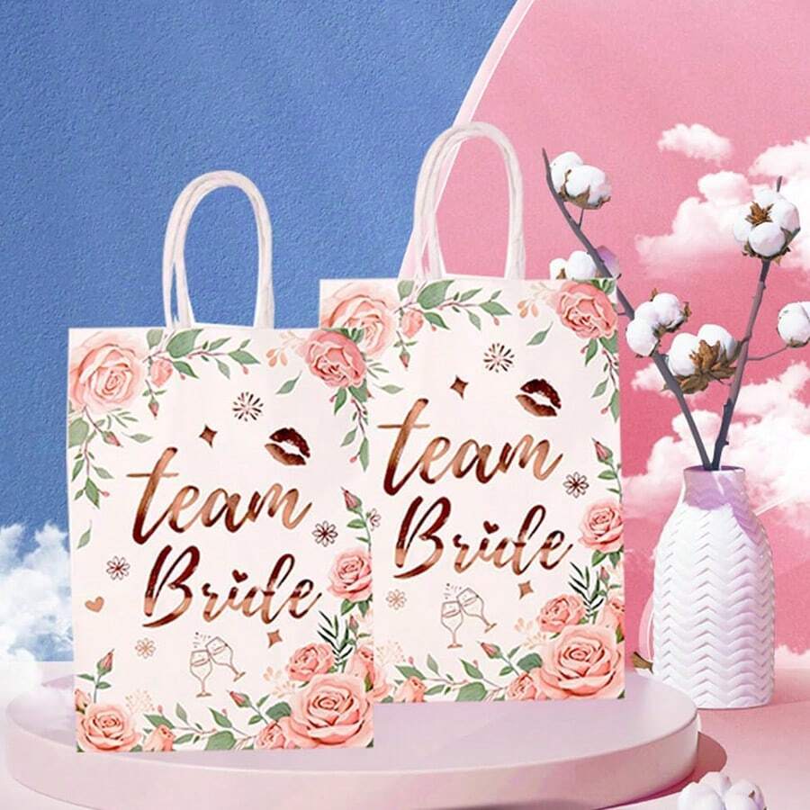 5 piezas Bolsas de papel con estampado de letra floral con papel de aluminio como regalo de boda