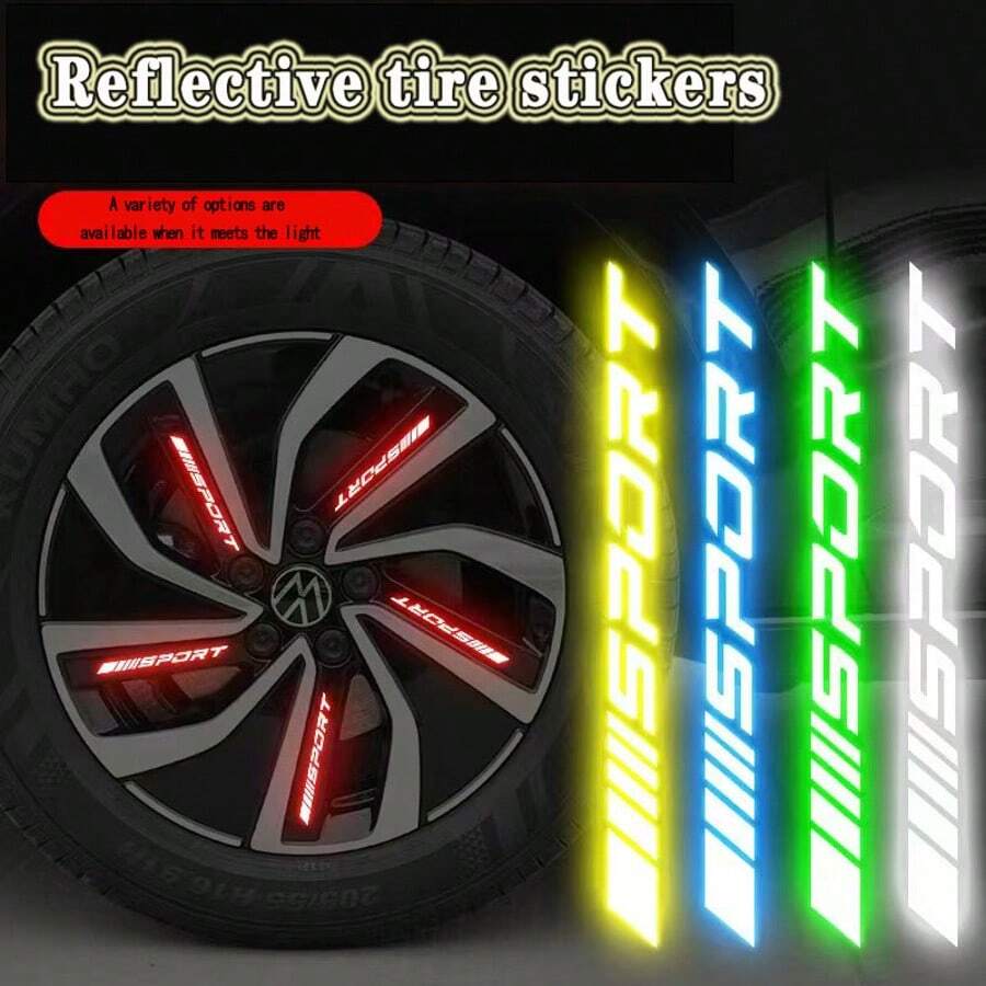 8 piezas Pegatinas reflectantes para neumáticos de coche, vehículo eléctrico, motocicleta, bicicleta. Se pueden pegar, de amplia practicidad, pegatinas de colores, accesorios para automóviles y bicicletas (color aleatorio)