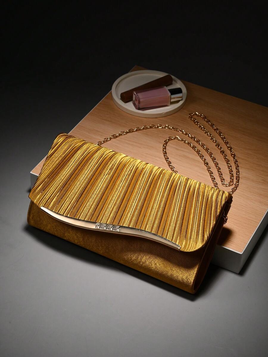 1 bolsa elegante com borda de metal, bolsa de noite feminina estilo coreano com textura de cetim e fecho magnético, bolsa de ombro e clutch, bolsa de festa