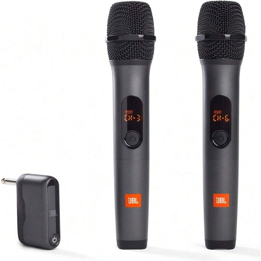 JBL Sistema inalámbrico JBL con dos micrófonos y receptor de doble canal, color negro