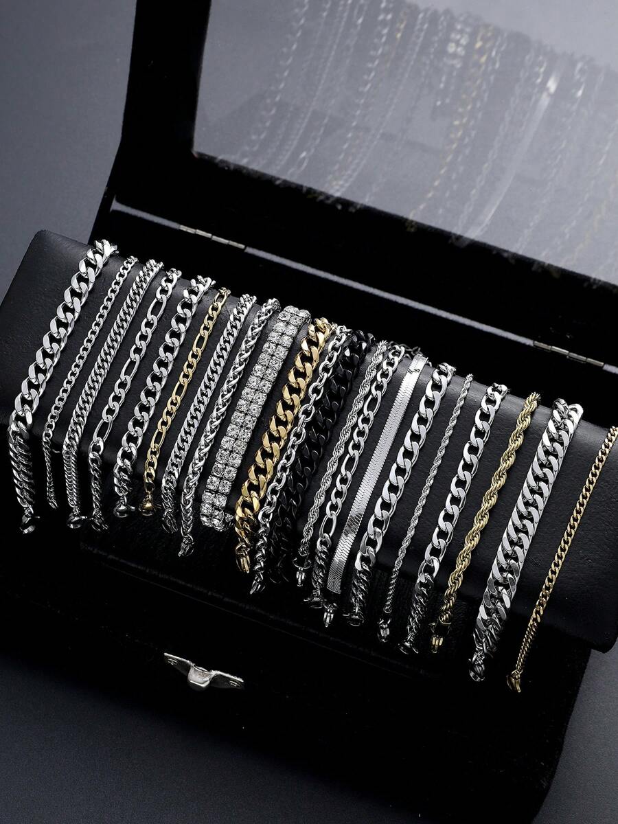 2-7pcs Casual Stainless Steel Chain Bracelet Set, Suitable For Men, Boyfriend, Father, Daily Wear, Birthday Gift