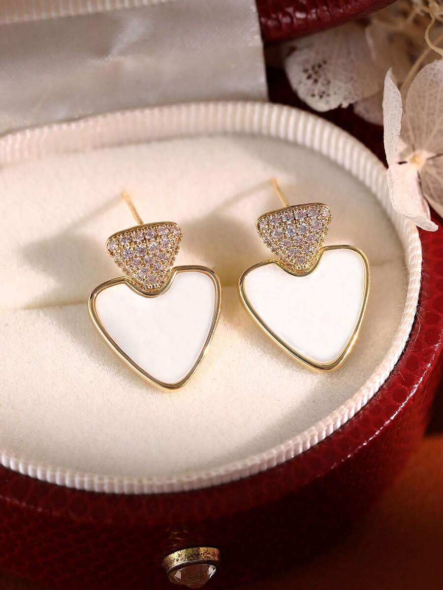 1 Pair Luxury Geometric Cubic Zirconia Glazed Dangle Earrings, Shiny Fashion Stud Earrings Suitable For Wedding Party Wear