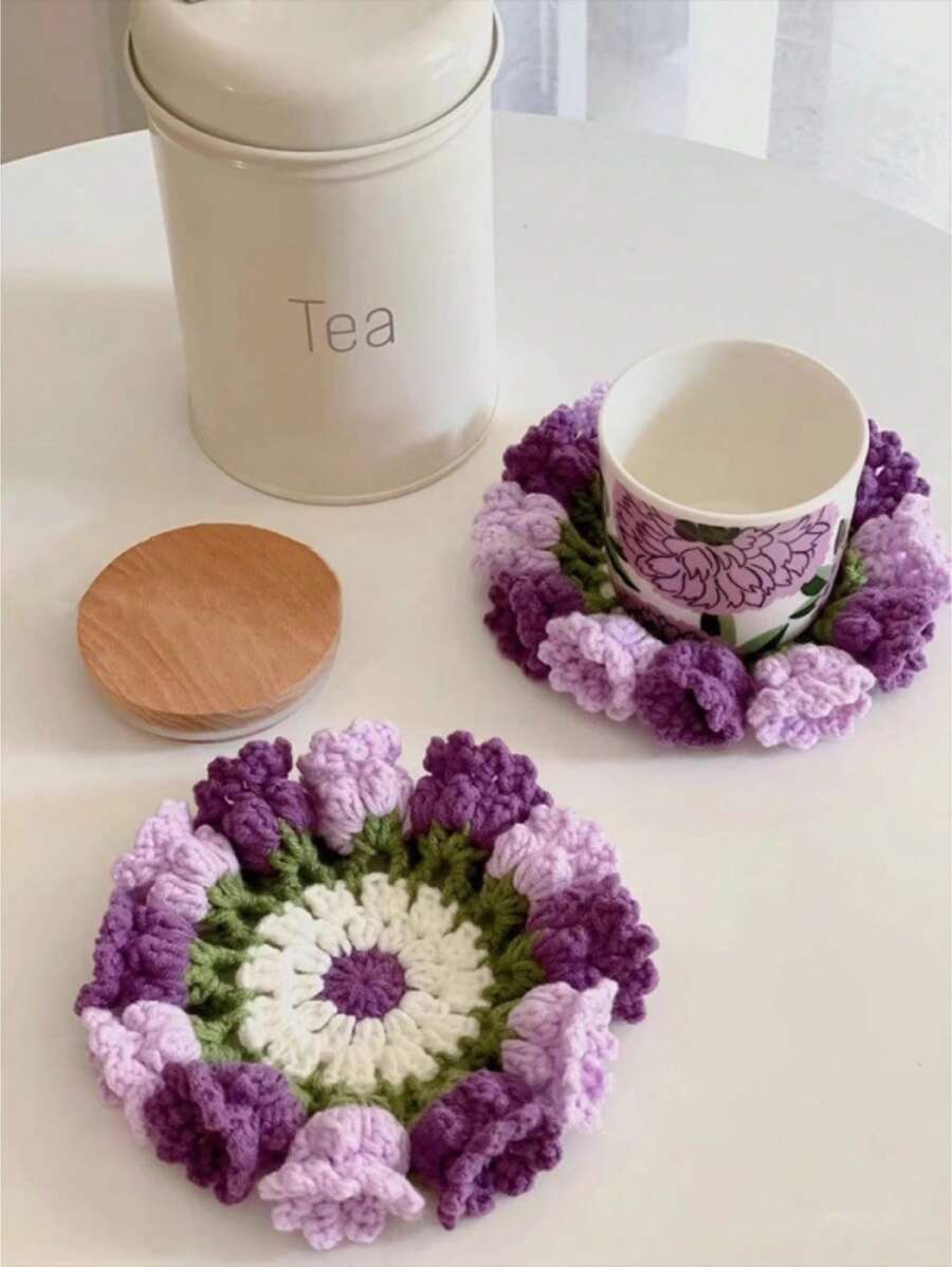 Conjunto de Material de Descanso para Xícara Linglan Flower, Ganchos de Crochê Tecidos à Mão para Passar o Tempo, Feito à Mão para Aliviar o Tédio