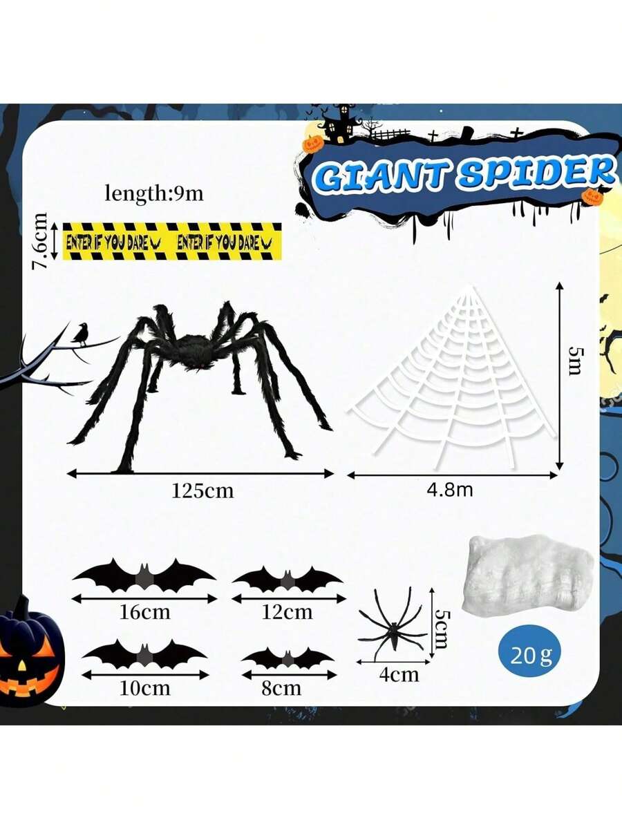 1/12/20/36 Stücke Halloween Riesenspinnennetze: 1,27m Halloween Riesenspinne + 5,08m Riesenspinnennetz, 20 g Halloween Spinnweben mit falschen Spinnen, Absperrband Halloween Outdoor Dekoration