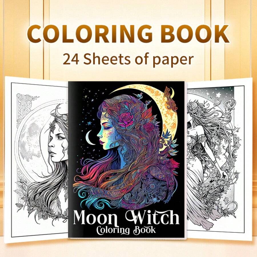 Moon Witch Design: Interesting Moon Witch Adult Coloring Book, With Beautiful Patterns And Clear Lines, Can Relieve Stress And Emotion, An Excellent Gift For Family Gatherings, Easter, Thanksgiving, Christmas, New Year, Valentine's Day, And Suitable For Room Decoration,Back To School,School Supplies