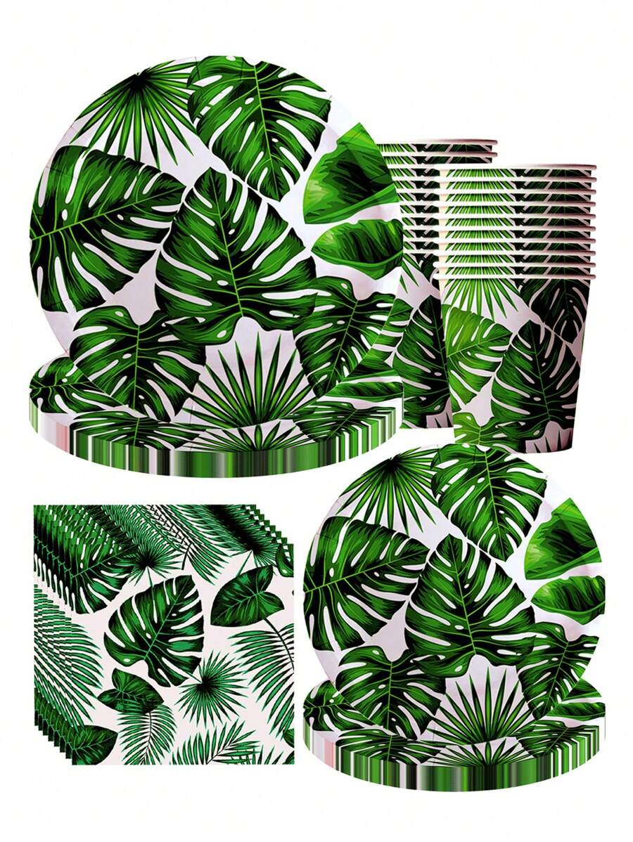 10 Stücke Hawaii Hawaiianisches Bankett Teller und Servietten Party Zubehör Tropisch Palmen Blatt Besteck Set Sommerthemen Party Dekorationen für Geburtstagsfeiern, Sommerstrand Partys, Hawaiianische Partys