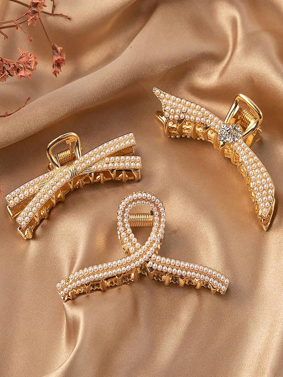 3/1 Stück Damen elegante Perlen Haarklammer, modisch verfeinertes goldenes Design, zeigt würdevolle persönliche Art, geeignet für tägliche Unternehmungen, Partys, Geburtstage, Valentinstag Geschenke, Picknicks, Strandspazierengänge, Sommeroutfits | Sommer Haarspange Haraccessoires Damen Haarklammern