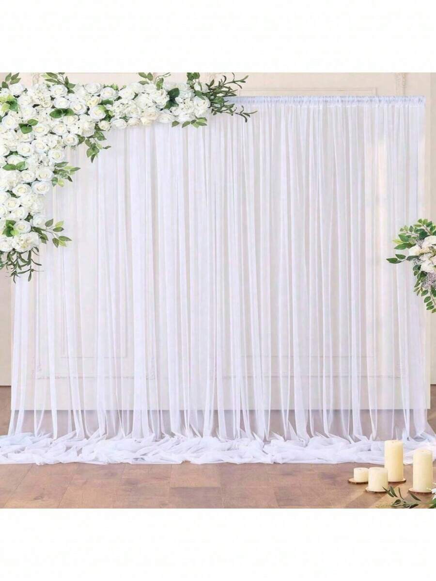 1 Set / 2 Stücke - 1,6m * 3m Tüll Hintergrundvorhänge, transparente Hintergrundvorhänge für Geburtstagsfeier, Hochzeit, Frühjahrsfest, Fotohintergrund Dekoration