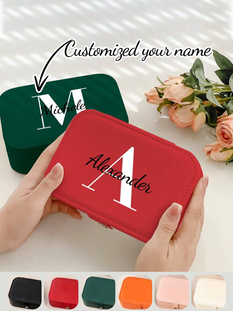 1 Stück personalisierter, individuell bedruckter Schmuckkasten mit Klappmechanismus, rosa PU Schmuckaufbewahrung, weißer tragbarer Schmuckkasten, schwarzer Reise Schmuckkasten, geeignet für Ringe, Halsketten, Ohrringe, Uhren, Lippenstifte und andere Schmuckaufbewahrung, Schlafzimmer, geeignet für Reisen und Zuhause, geeignet für Mädchen, Geschenke, Feste, Hochzeiten, Müttertagsgeschenke, Brautjungferngeschenke, Jubiläen, Abschlussgeschenke, Weihnachtsgeschenke