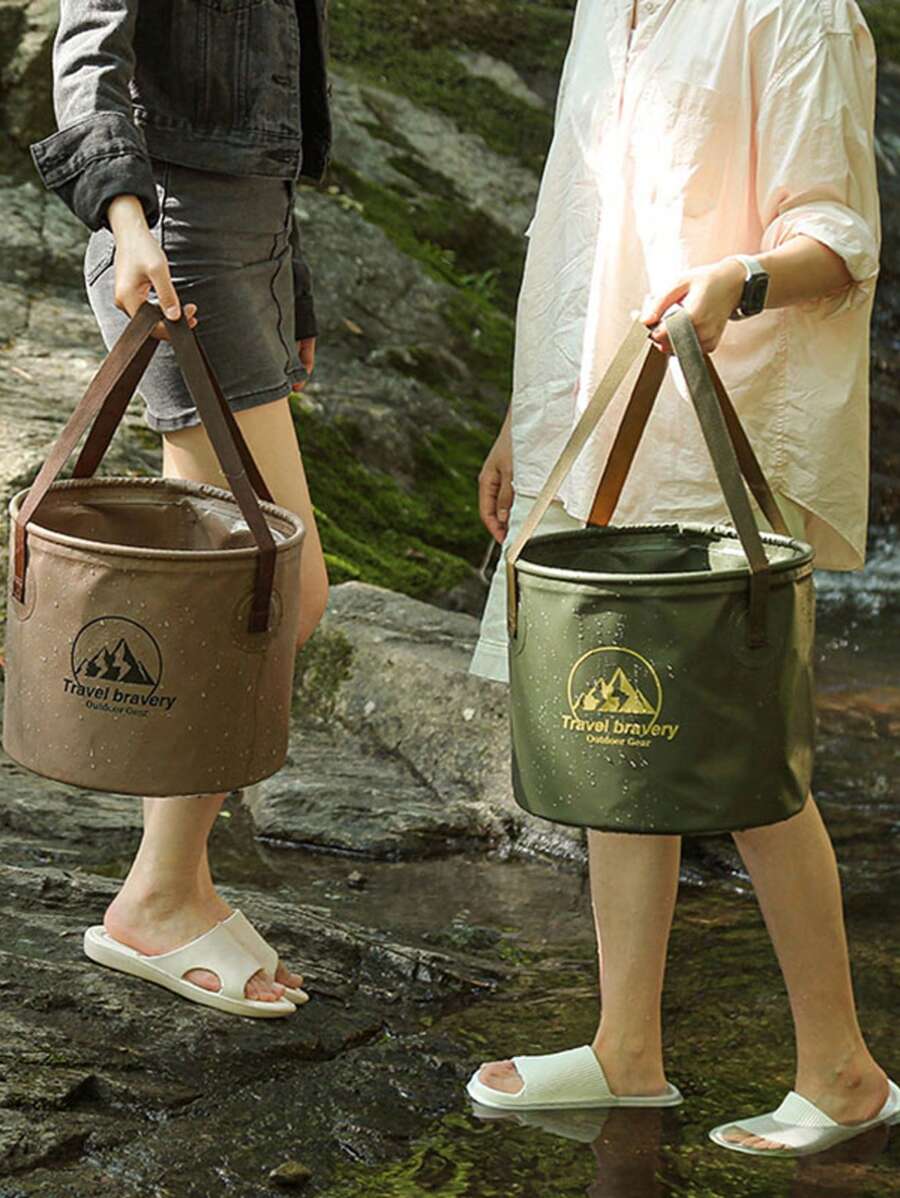 Portable Foldable 5L Small Bucket, Outdoor Fishing Bait Container, Hiking Water Bucket, Military Green