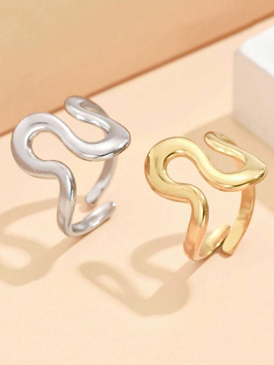 Anéis banhados a ouro em formato de cobra para mulheres, anel de personalidade oval oco de aço inoxidável, joia feminina de luxo à prova d'água, novos anéis abertos de metal exagerado irregulares e femininos, elegante anel de pérola falsa barroca, acessórios de joia