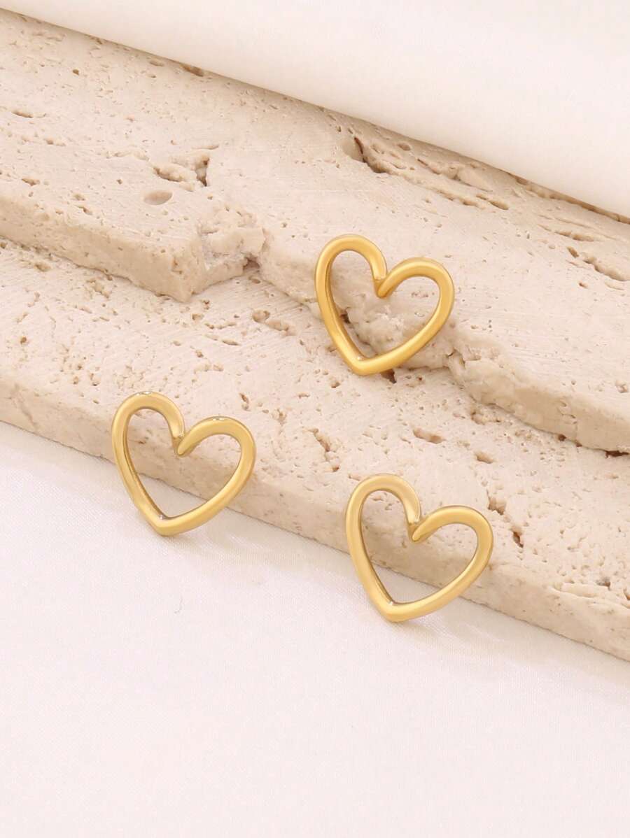 3 peças de pingentes de coração em aço inoxidável com detalhes à prova d'água, banhados a ouro 18K, para fazer joias faça você mesmo, suprimentos e acessórios