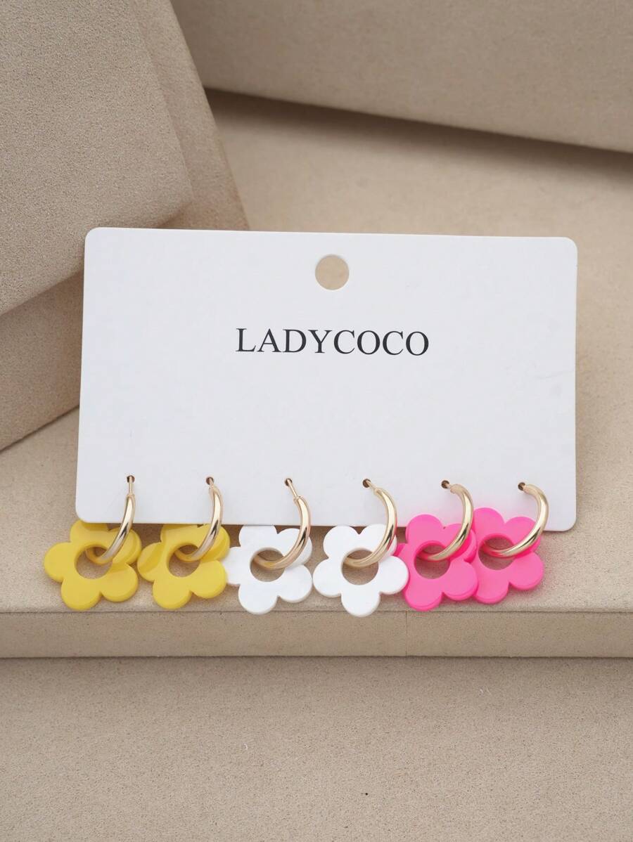 3 pares de pendientes de acrílico con múltiples flores de diseño elegante y lindo, adecuados para mujeres, para citas, fiestas y regalos