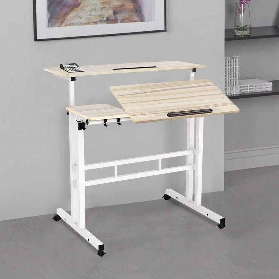 Bureau debout mobile avec plateau pour souris, réglable en hauteur, bureau assis-debout roulant, petit poste de travail sur roulettes pour ordinateur debout, bureau assis-debout pour bureau à domicile