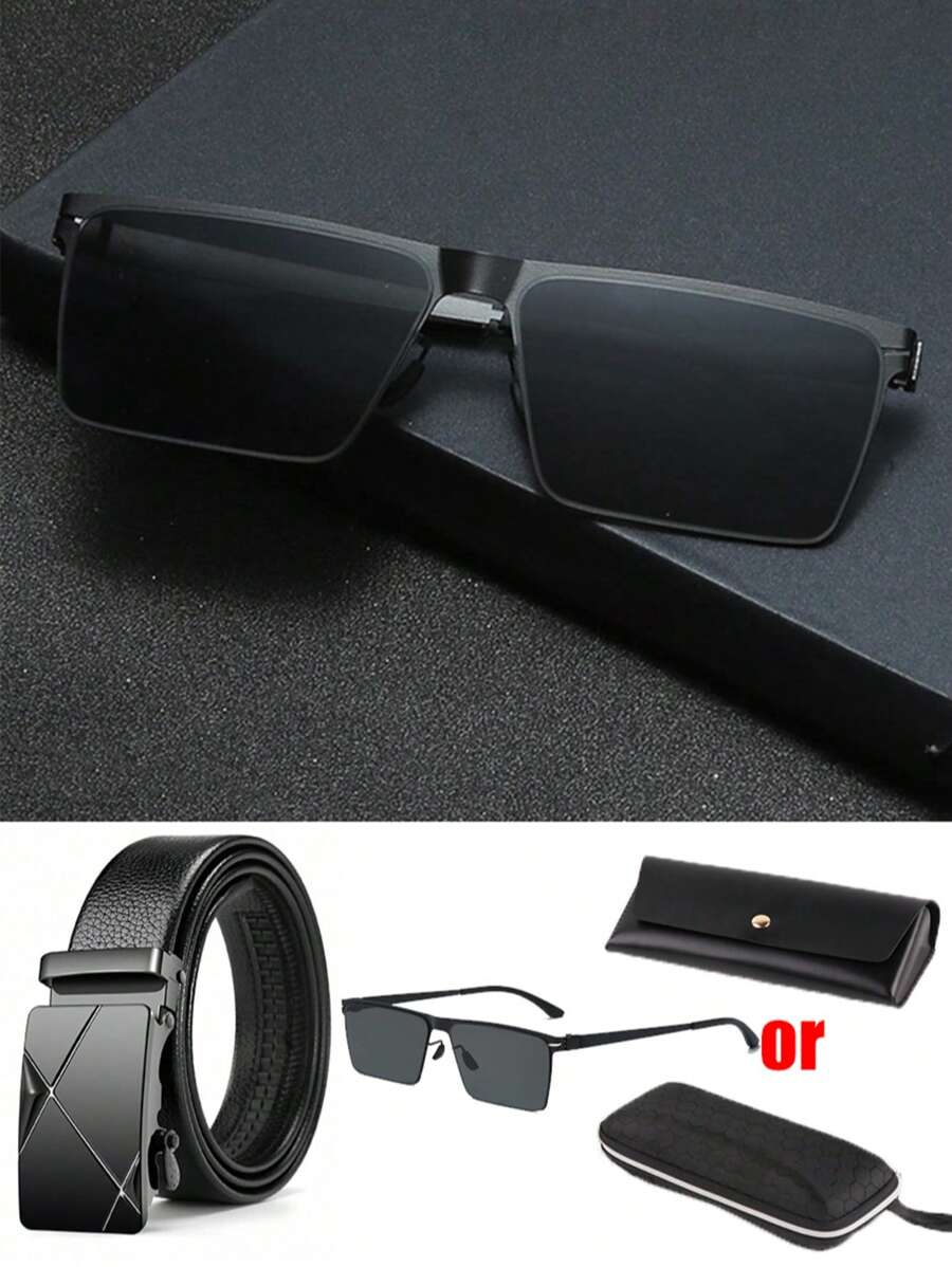 Óculos de Sol da Moda Polarizados para Uso Externo, Estilo de Rua e Negócios, Acompanha 1 Cinto Automático Casual de Negócios