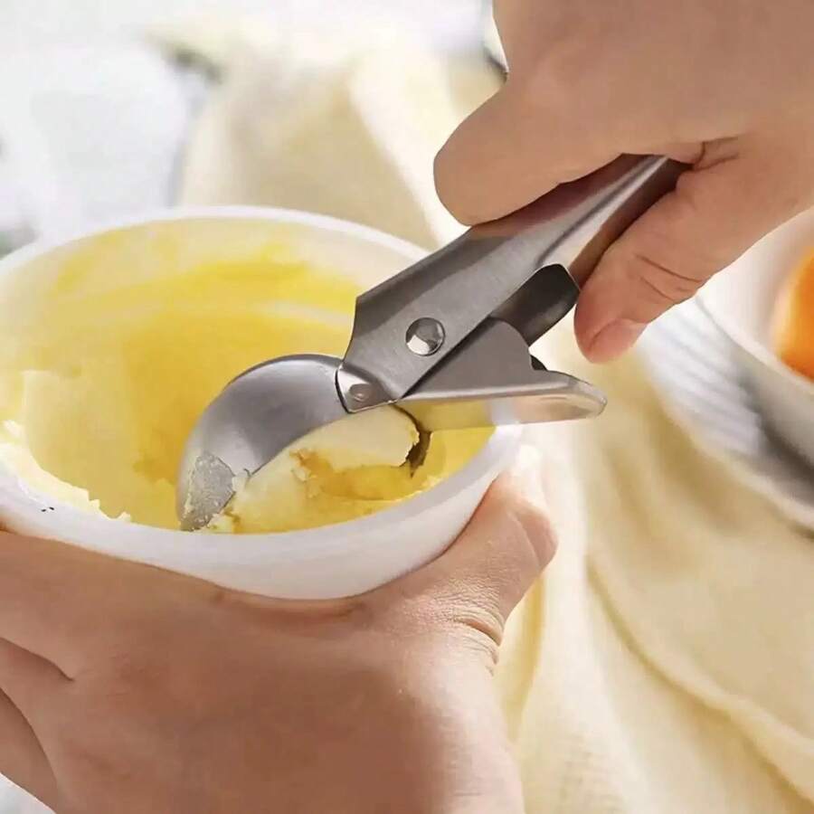 1pc Stainless Steel Ice Cream Scoop, Suitable For Scooping Ice Cream Balls, Fruits, Dual-Purpose Spoon, Suitable For Restaurants, Hot Pot Shops, Commercial & Household Use, Watermelon Scoop, Summer