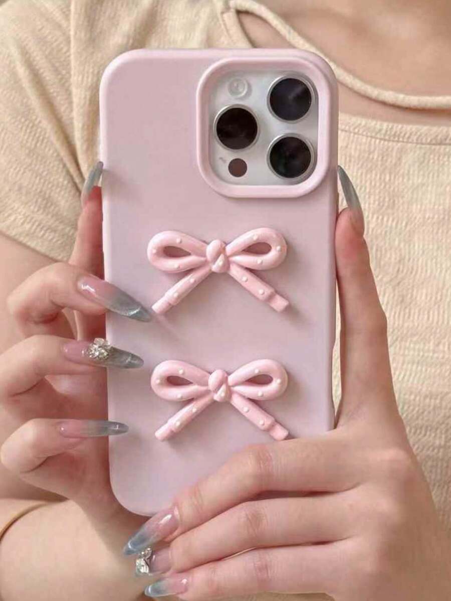 Étui de téléphone 3D à pois rose style Y2K Corée, compatible avec 16 15 14 13 12 11 Pro Max. Kawaii, antichoc, coque de protection pour l'arrière