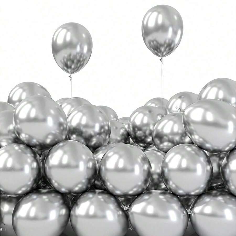 10/50/100 Peças Balões Metálicos Cromados Prata de 5 Polegadas para Decoração de Festa de Aniversário, Casamento, Natal
