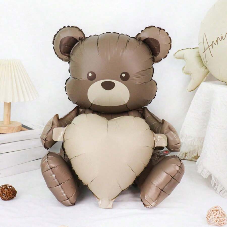 2 Peças Balões em Forma de Coração Abraçando Urso Marrom Fofo, Balões de Mylar de Urso Cartoon Fosco 3D Sentado-em Pé, Adequado para Decorações de Festa de Aniversário, Suprimentos de Festa em Casa