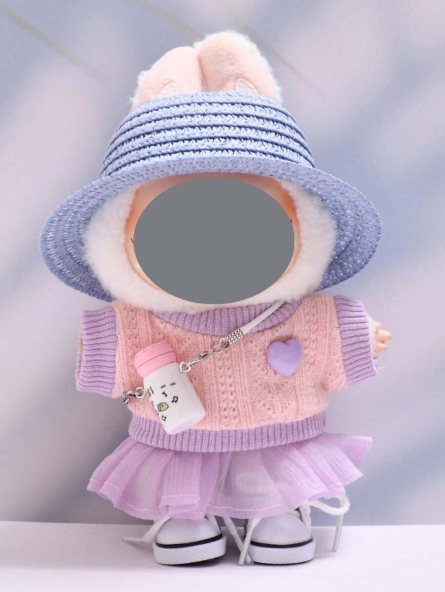 Clothes For Labubu 17cm The Monster Doll's Outfit Accessories Clothing DIY High-Quality Summer Hat Water Bottle T-Shirt And Shoes