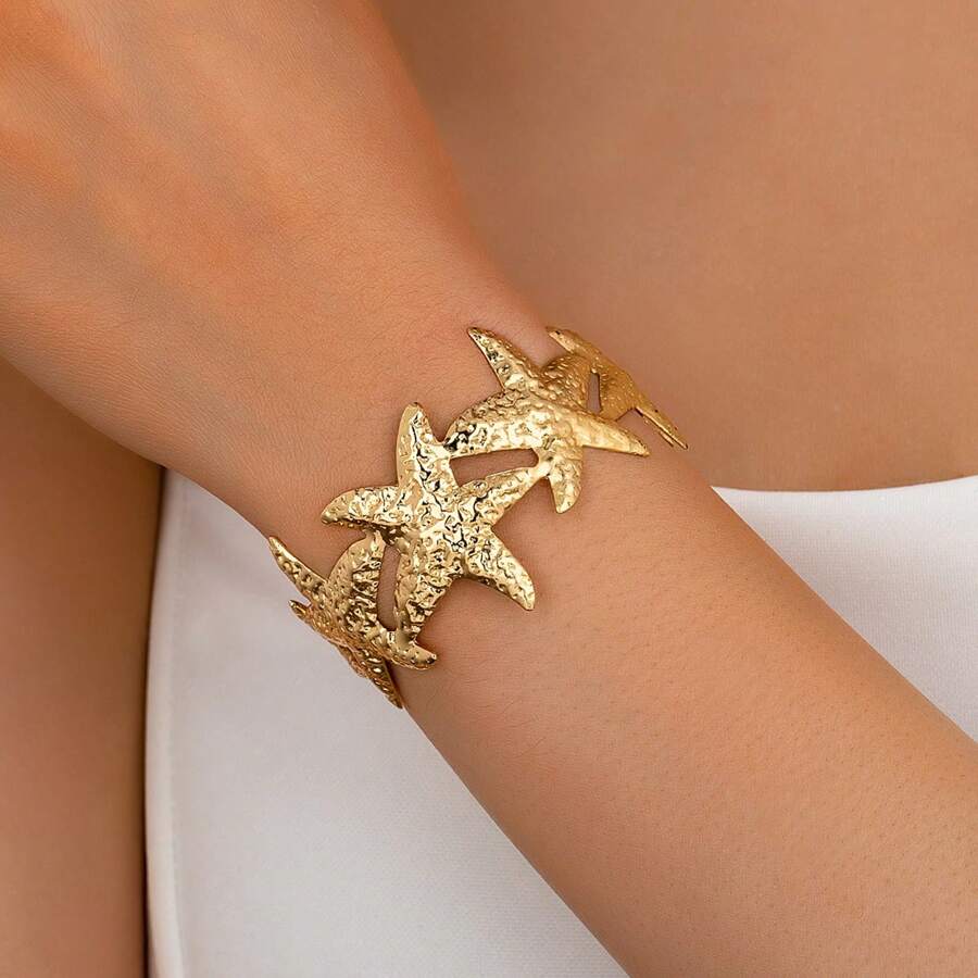 1pc Fashionable & Elegant New Minimalist Personalized Oceanic Starfish Set Exaggerated Bangle