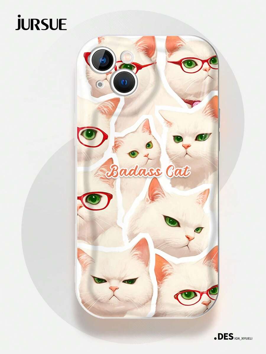 JURSUE Cat JURSUE Cute Kawaii Fashion Aesthetic Cartoon Funny Shockproof Protective Soft Phone Case Compatible With IPhone 16 15 14 13 12 11 Pro Max SE 2020 X XR XS Ip 8 7 Plus YH1000
