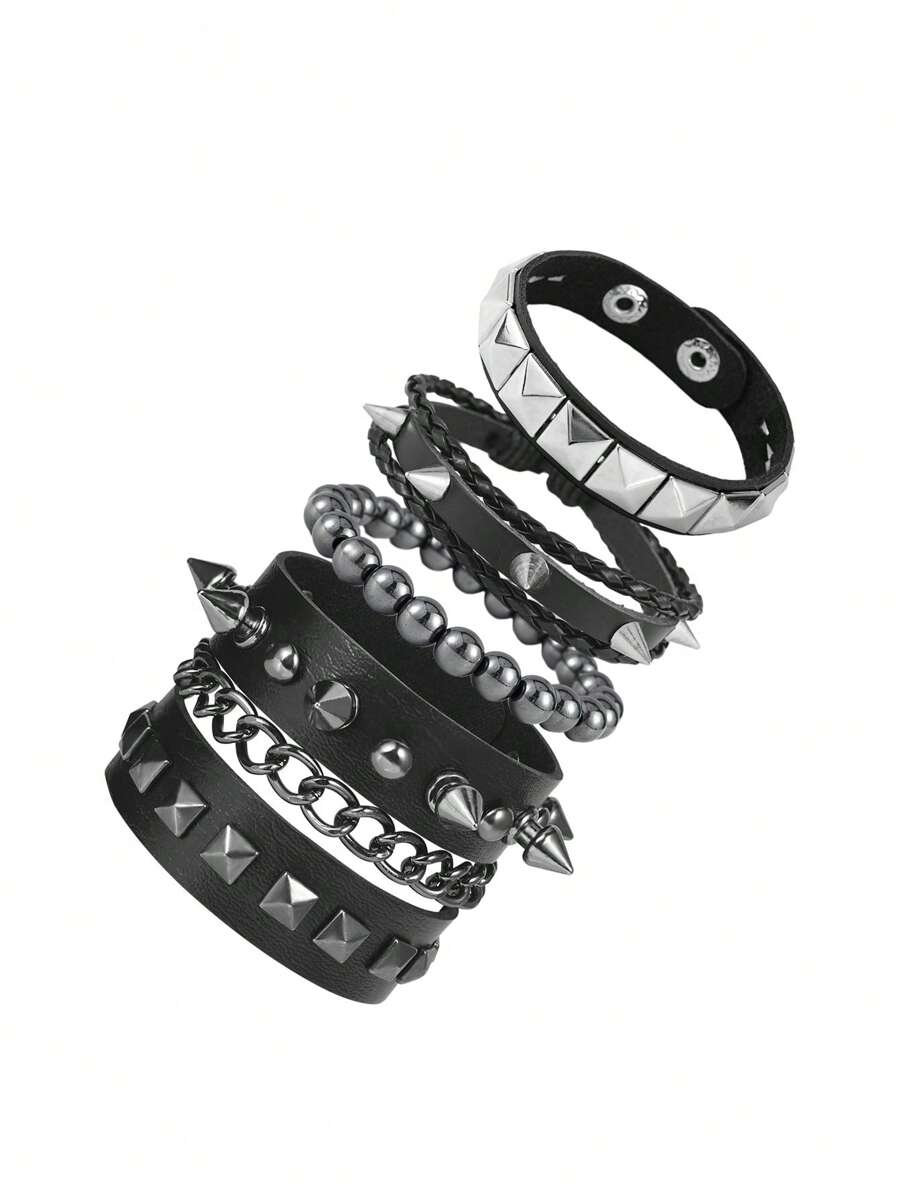 Yanxyad Punk Bracelets Set For Men, Punk Spiked Studded Bracelets PU Leather Rivet Studded Bracelet For Men Women, Goth Punk Bracelet Black Biker Wide Strap Adjustable Bangle Wristband, Gothic Punk Bracelet For Men Women Gifts