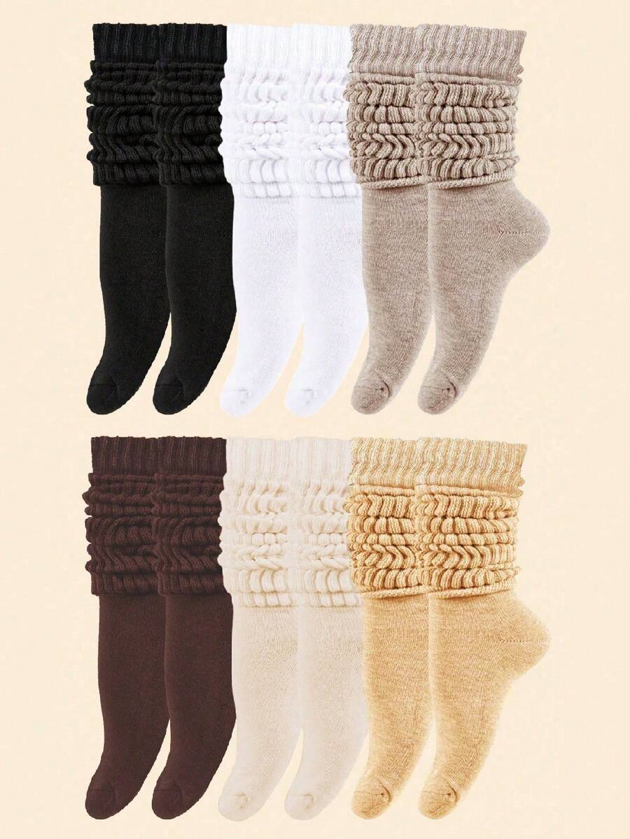 1/3/6 pares Meias Slouch de Tricô das Quatro Estações para Mulheres, Meias Slouchy, Meias Scrunch para Mulheres, Meias Scrunchie para Mulheres, Meias Crew para Mulheres