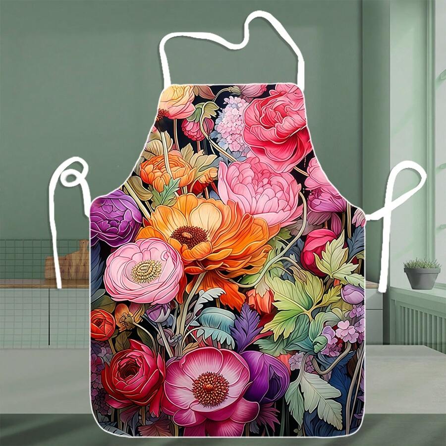 1 Stück kreativer Schürze mit Blumenprint, zeigt einzigartige Mode. Verbindet Kochen und Partyspaß mit Personalisierung. Arbeitsschürze, Partyschürze, Kochschürze, geeignet für Küche, Outdoor, Restaurant, Party, unisex