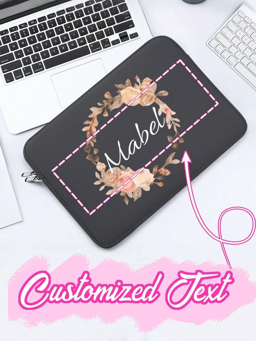 1 Piece 13 Inch Diy Printed Laptop Bag, Gold Rose Wreath, Simple Briefcase, Laptop Protection Bag, Laptop Commuter Briefcase, Document Storage Bag, Commuter Bag, Computer Storage Bag With Zipper, Suitable For Daily Commuting, Business Trips, Travel, Back To School, Also The Best Choice For Birthday Gifts And Holiday Gifts