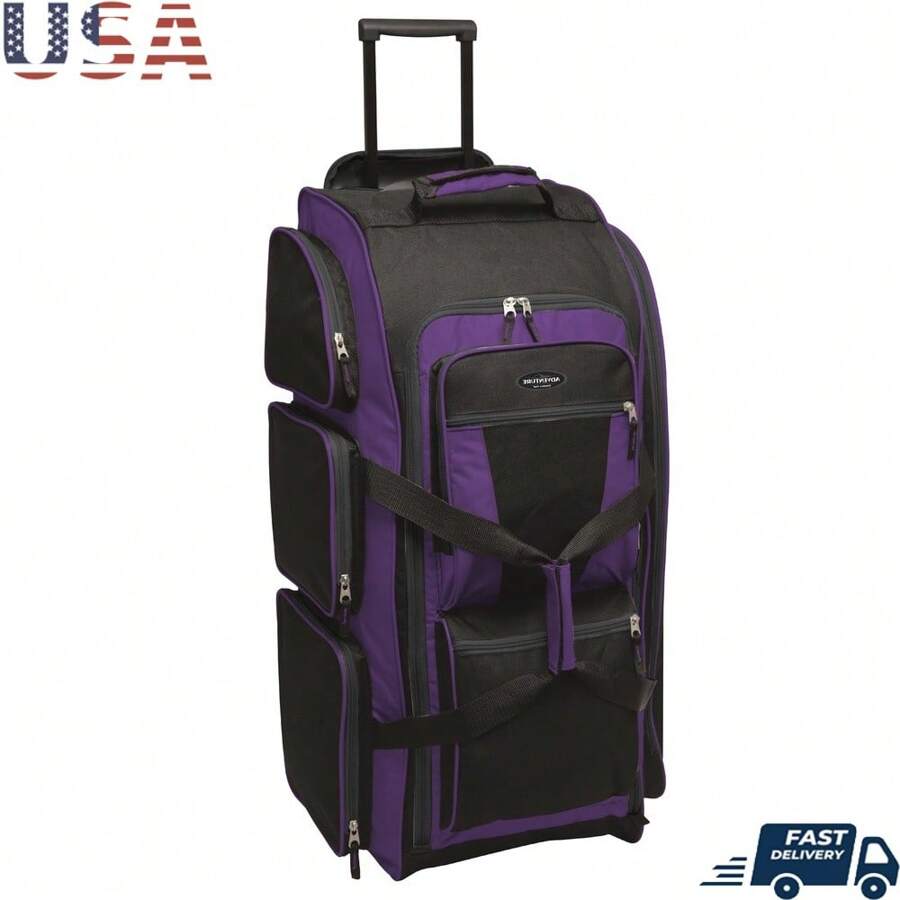Rolling Duffel Bag Multi-Pocket Telescopic Handle Travel Luggage Durable Polyester Upright Organizer 7 Packing Compartments