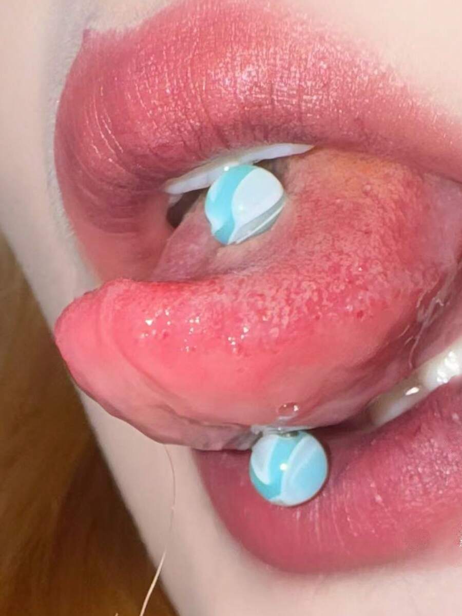 1pc 16mm Dual-Color Acrylic & Titanium Steel Punk Barbell Tongue Ring With Double Round Ball, Unisex Piercing Jewelry