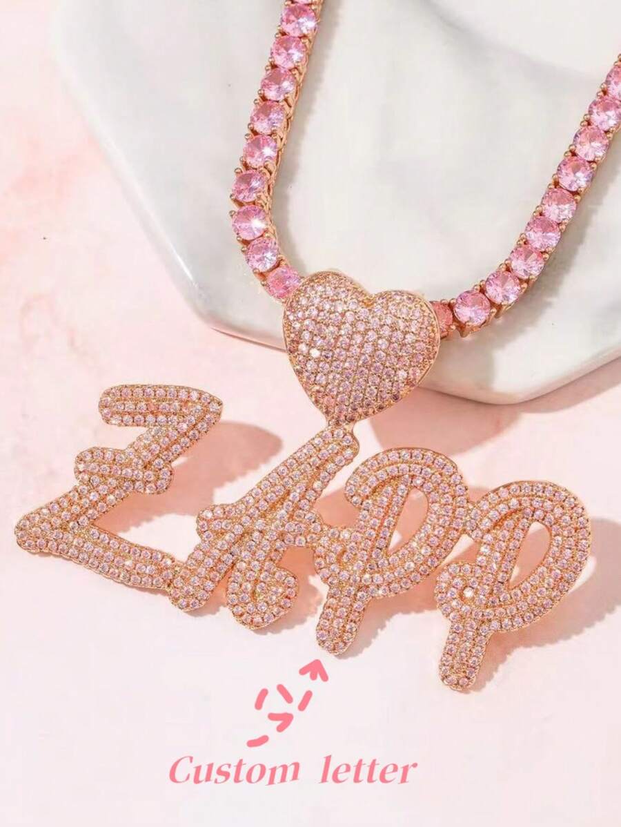 Collar personalizado de corazón de doble capa con letras cursivas estilo Hip Hop DIY, collar creativo