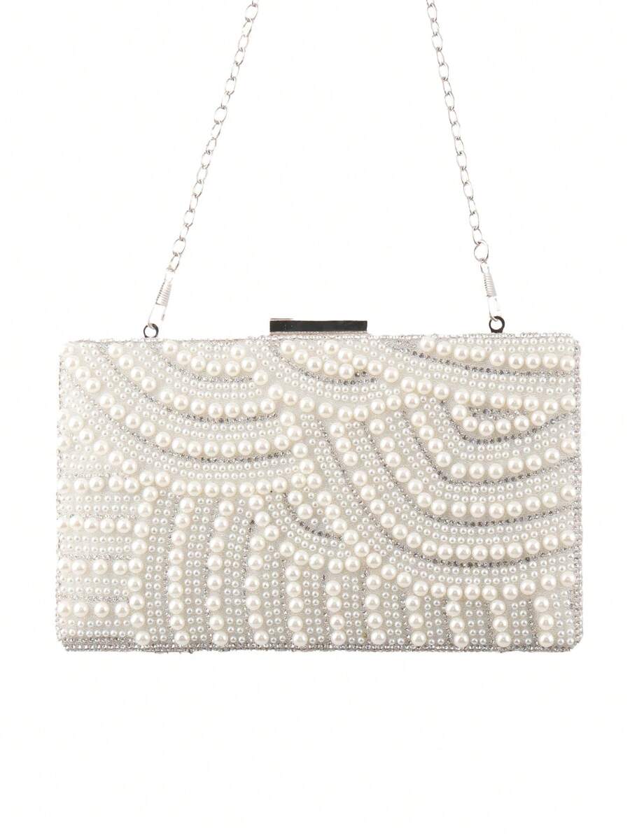 Bolso de mano vintage con cuentas de perlas, bolso formal de fiesta hecho a mano con tachuelas de rhinestones para mujeres