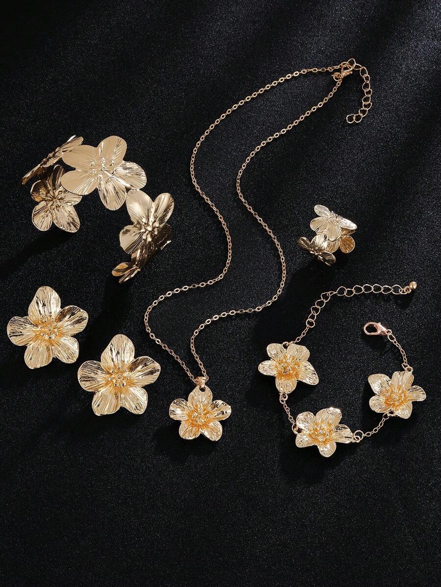 Juego de 6 piezas de joyas de estilo bohemio vintage que incluye aretes, pulsera, anillo, collar, brazalete para mujer. Adecuado para uso diario, fiesta, regalo para esposa/novia