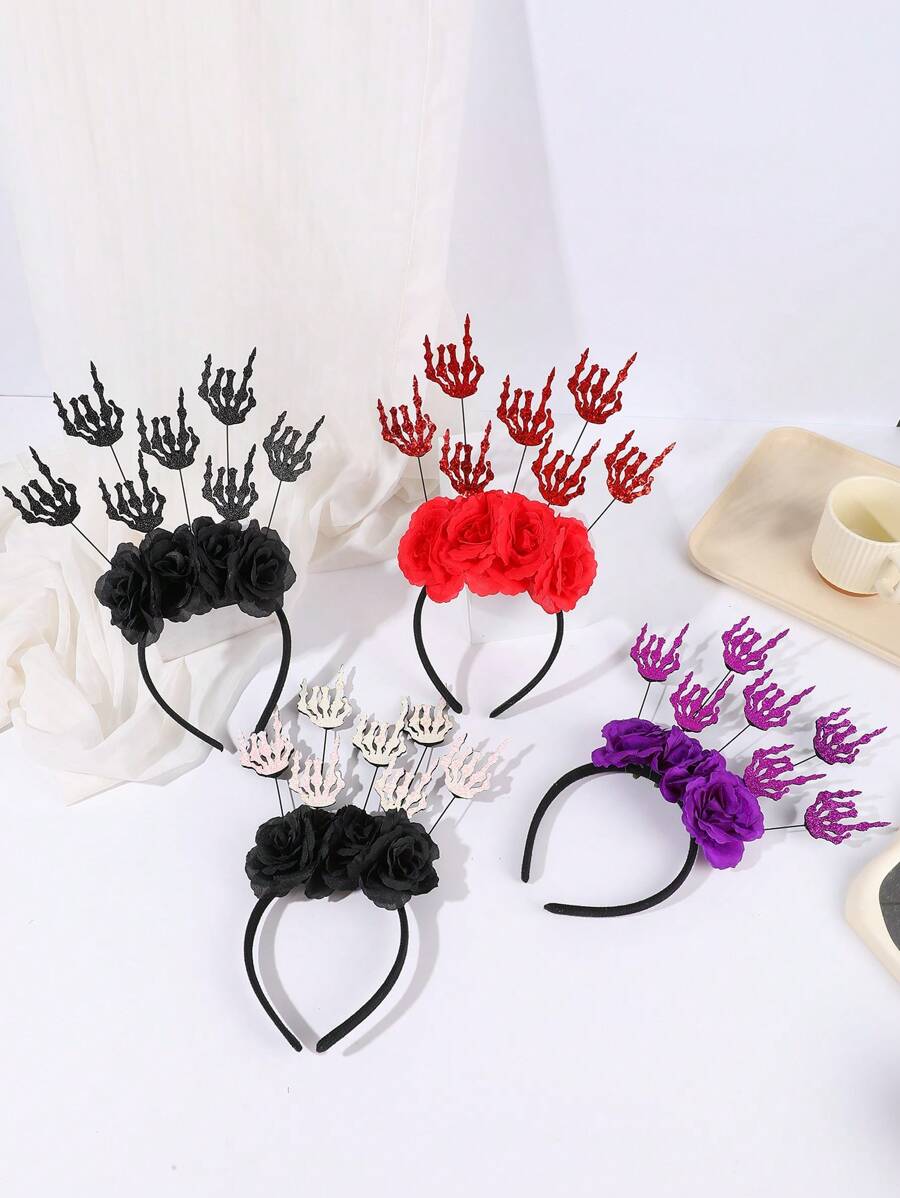 Halloween Party Rose Flower Headband, Dark Gothic Style Masquerade Bat Spider Headdress, Horror Artificial Flower Headpiece, Halloween Accessories, Hairband Headband For Women ,Hair Accessories, Diadema, Hair Hoop